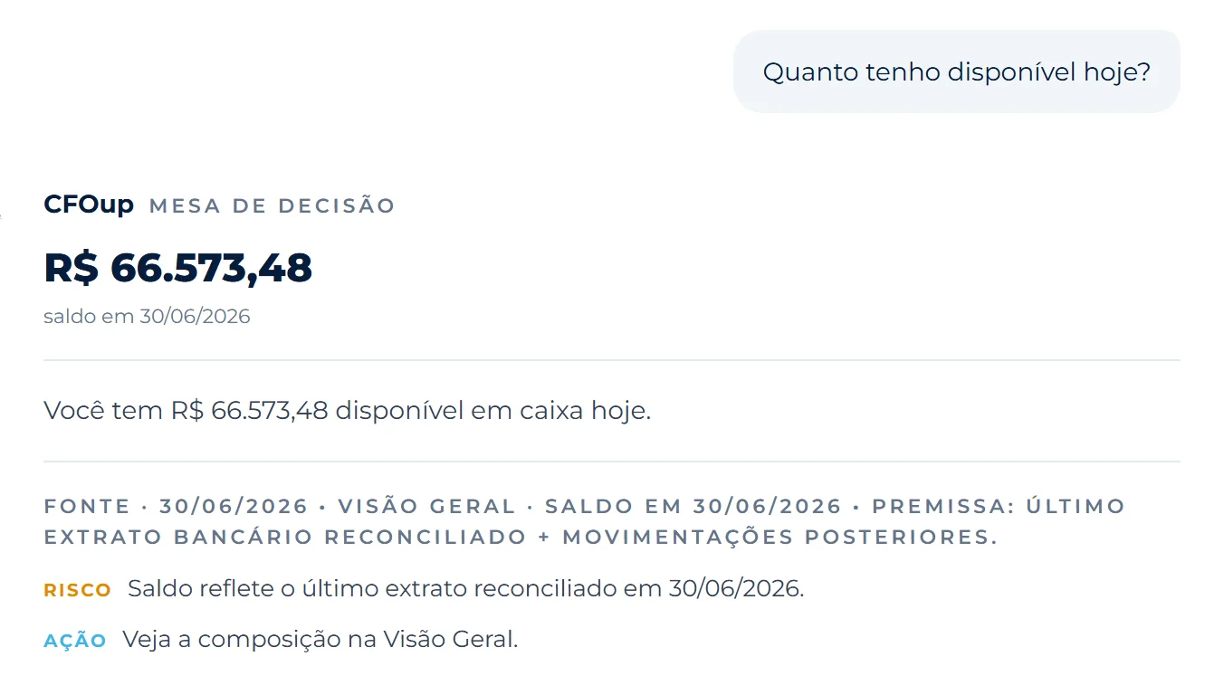 Chat CFOup · resposta real da empresa demo